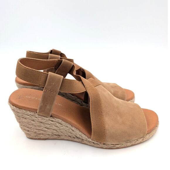 Andre Assous Nalik Wedge Sandal Women's Elastic Strap Brown Size US9.5M EU40 - Picture 3 of 14